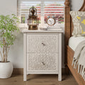 COZAYH Farmhouse Fully-Assembled Nightstand with 2-Drawer, Flower Motif End Table for Small Spaces, French Country, Modern, Dist