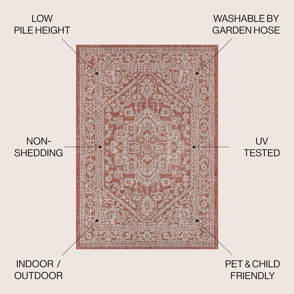 Jonathan Y Smb101A-3 Sinjuri Medallion Textured Weave Indoor/Outdoor Red/Taupe 3 Ft. X 5 Ft. Area-Rug, Coastal,Easy-Cleaning,Forhightraffic,Kitchen,Livingroom,Backyard, Non Shedding