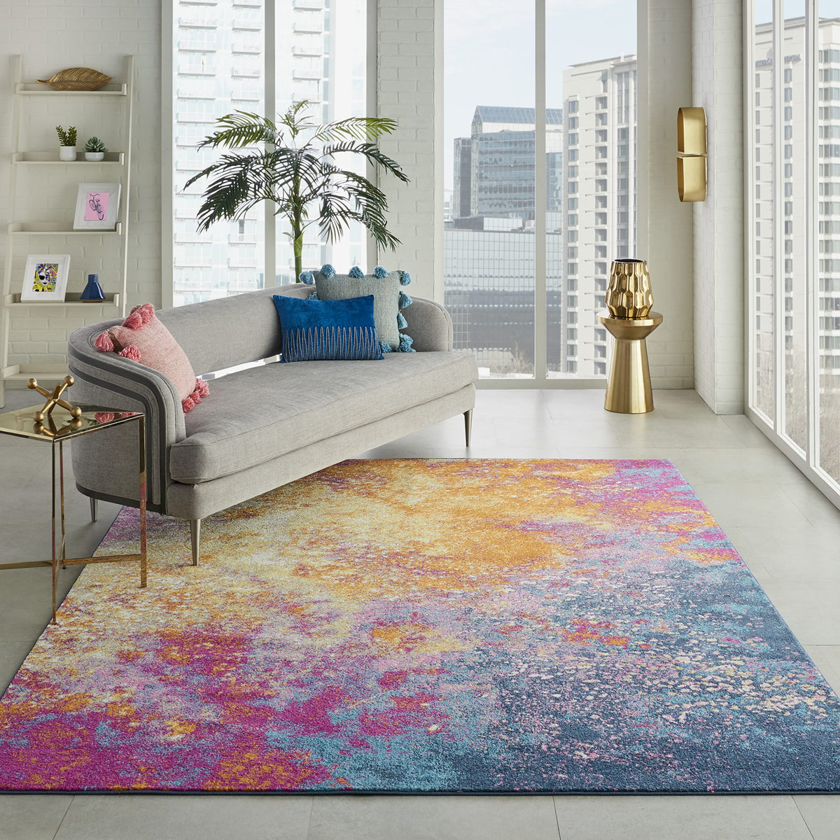 Nourison Passion Modern Sunburst 6' X 9' Area Rug, Easy Cleaning, Non Shedding, Bed Room, Living Room, Dining Room, Kitchen (6X9
