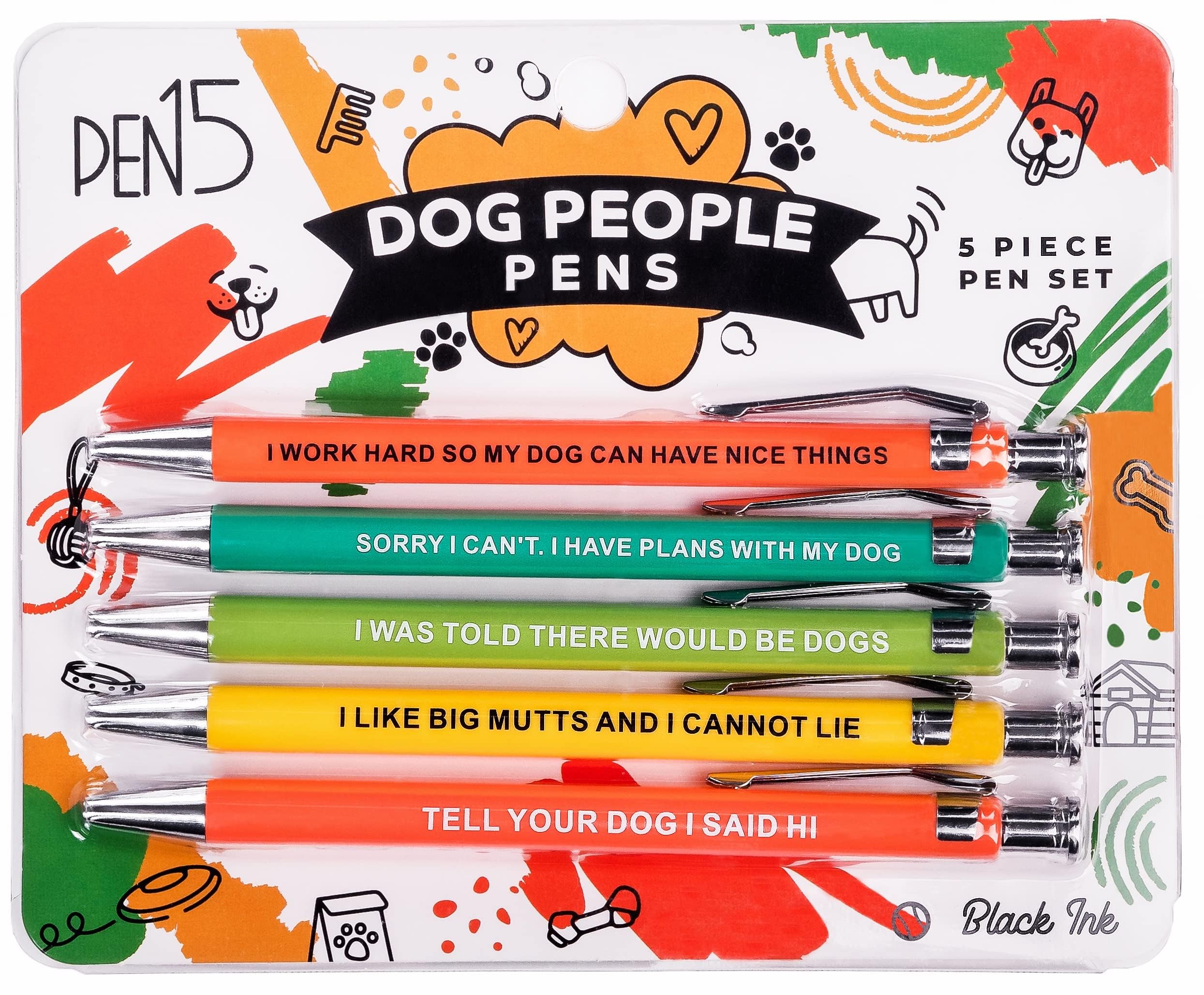 Milktoast Brands Funny Dog People Pens, A Snarky Gag Gift Set For Pet Owners Or Coworkers, Black Ballpoint Pens