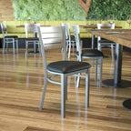 Flash Furniture HERCULES Series Silver Slat Back Metal Restaurant Chair - Black Vinyl Seat