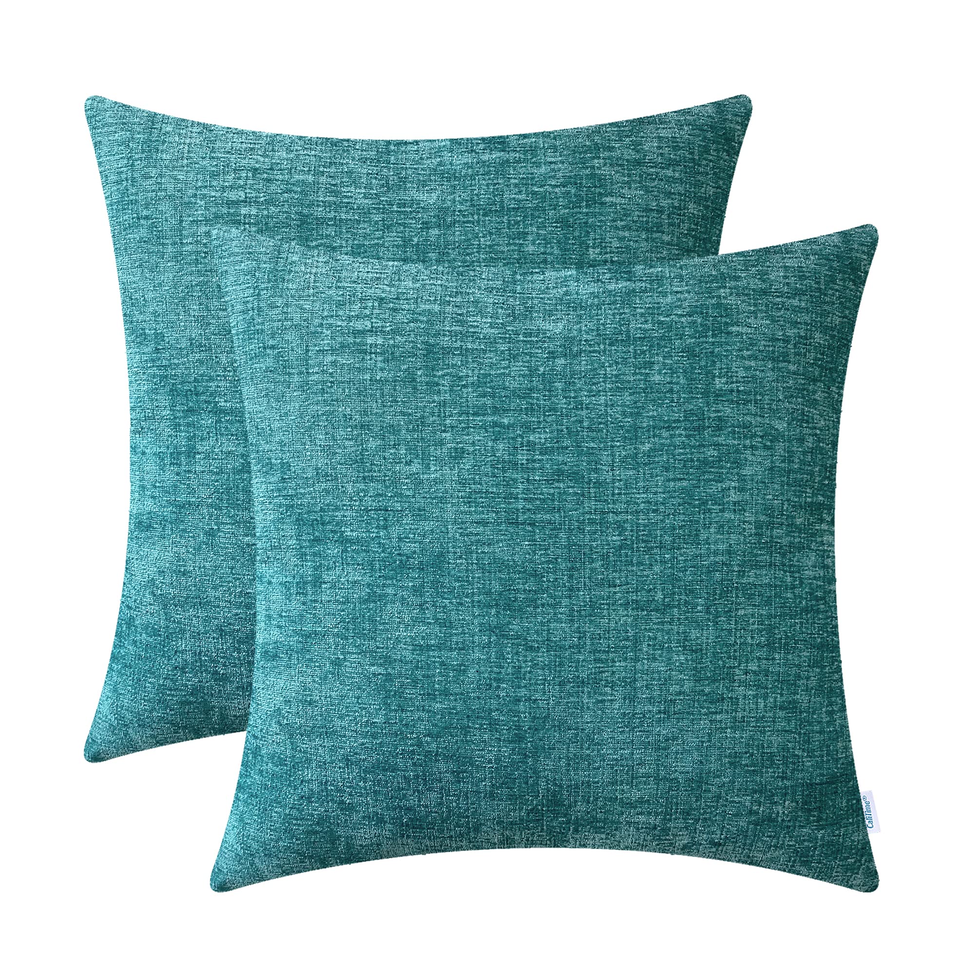 Calitime Pack Of 2 Cozy Throw Pillow Covers Cases For Couch Sofa Home Decoration Solid Dyed Soft Chenille 26 X 26 Inches Teal