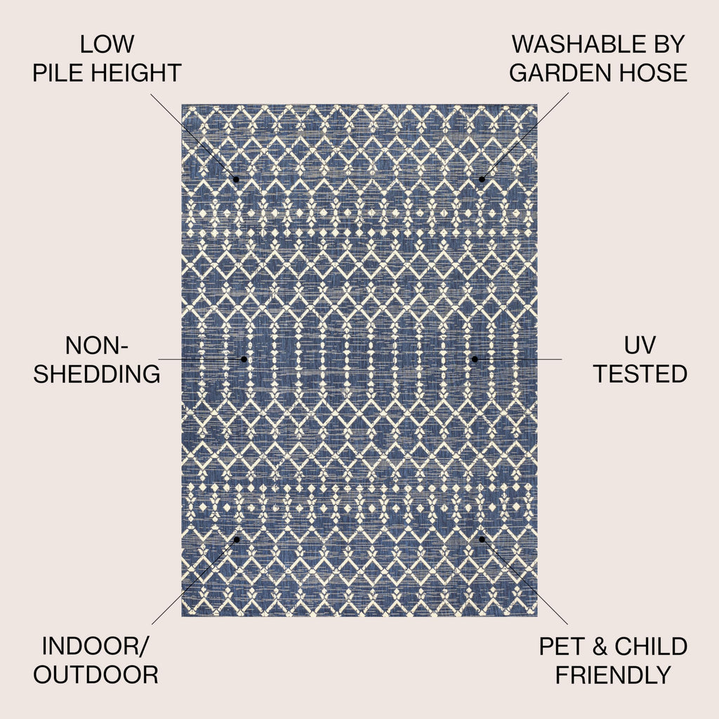 Jonathan Y Smb108K-4 Ourika Moroccan Geometric Textured Weave Indoor Outdoor Area-Rug, Bohemian Coastal Traditional Easy-Cleaning,Bedroom,Kitchen,Backyard,Patio,Non Shedding, 4 X 6, Navy/Beige