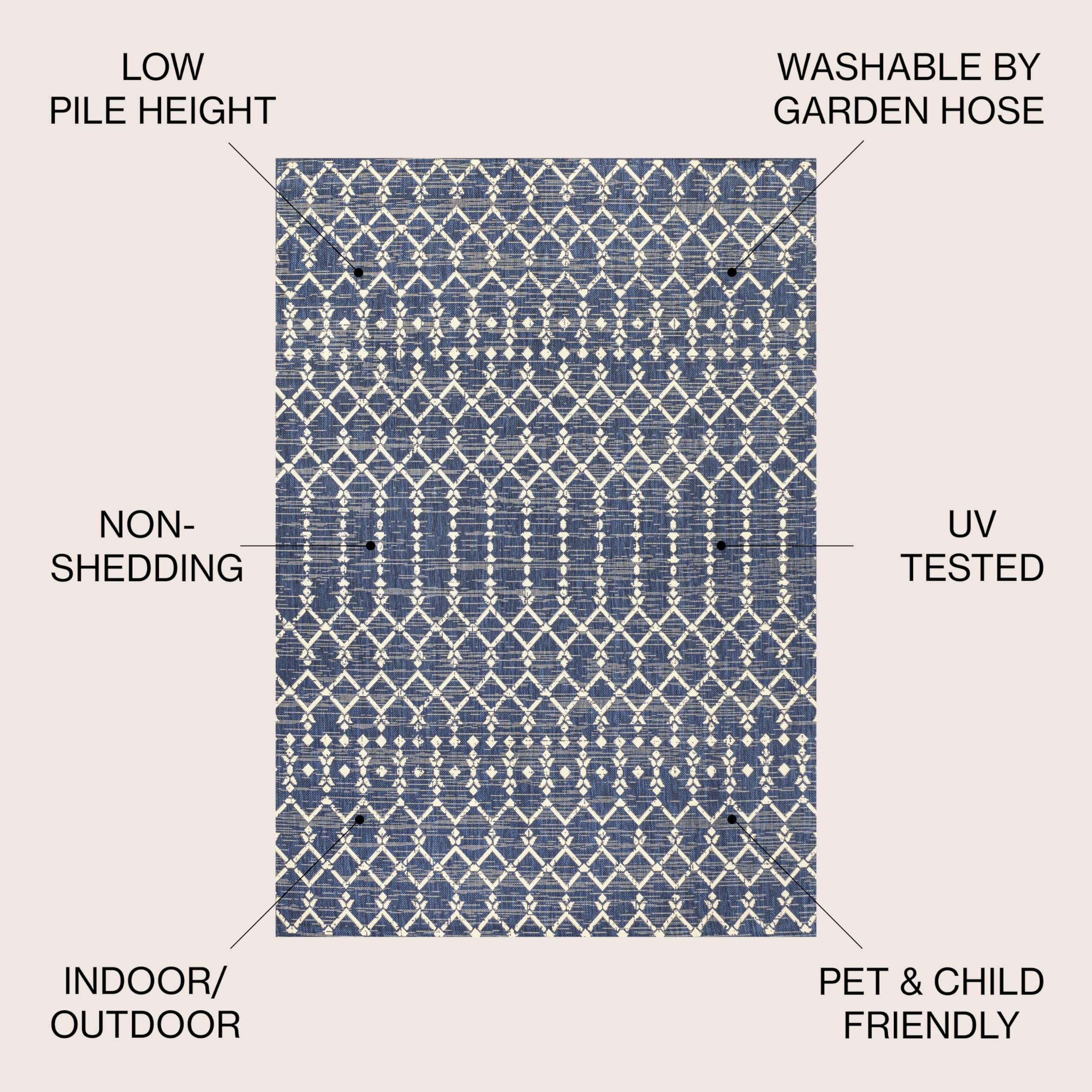 Jonathan Y Smb108K-4 Ourika Moroccan Geometric Textured Weave Indoor Outdoor Area-Rug, Bohemian Coastal Traditional Easy-Cleaning,Bedroom,Kitchen,Backyard,Patio,Non Shedding, 4 X 6, Navy/Beige