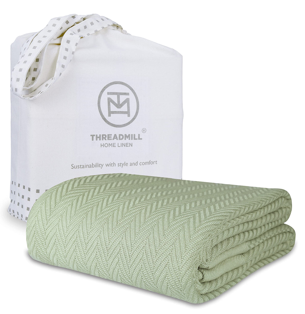 Threadmill Luxury Cotton King Size Blanket | All-Season Cozy Cotton Blankets For King Size Bed | Herringbone Soft Lightweight Fa