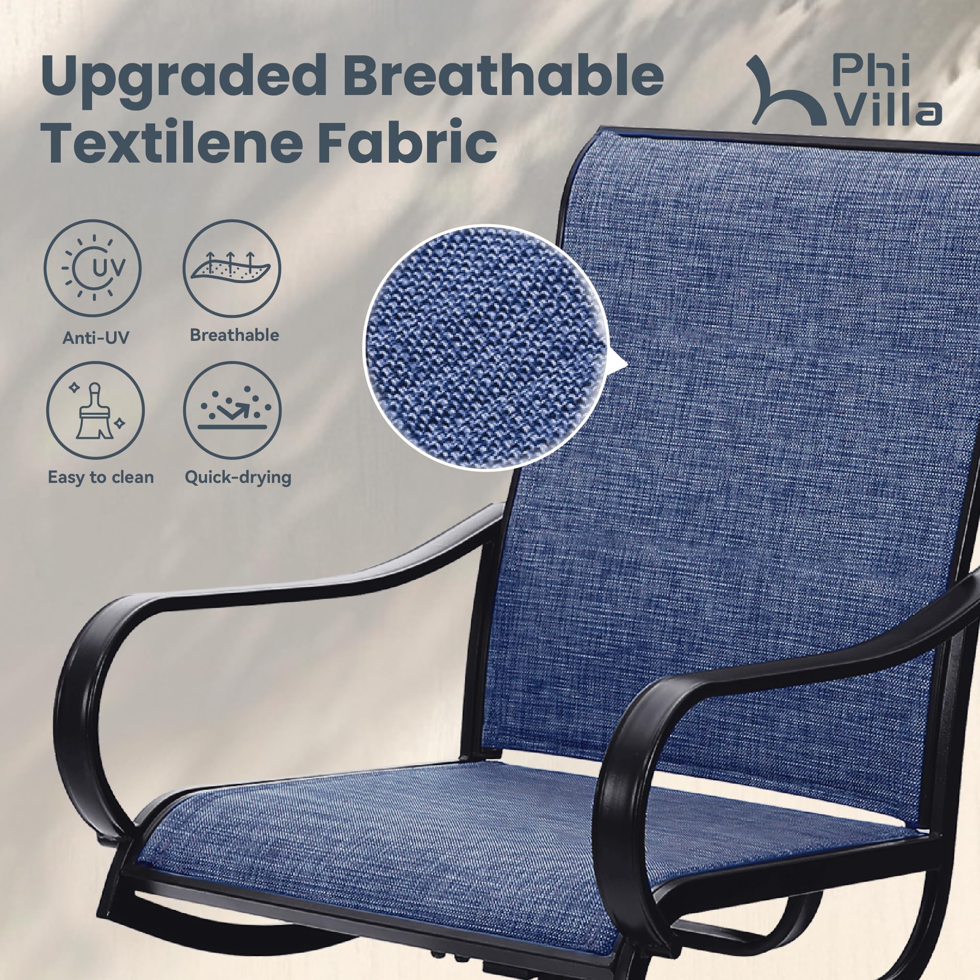 Phi Villa Patio Swivel Dining Chairs Set Of 6, All Weather Outdoor Chair With Textilene Mesh Fabric & Black Metal Frame For Outdoor Lawn Garden Poolside (Blue)