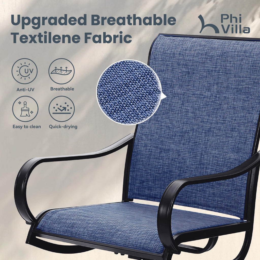 Phi Villa Patio Swivel Dining Chairs Set Of 2, All Weather Outdoor Chair With Textilene Mesh Fabric & Black Metal Frame For Outdoor Lawn Garden Poolside (Blue)