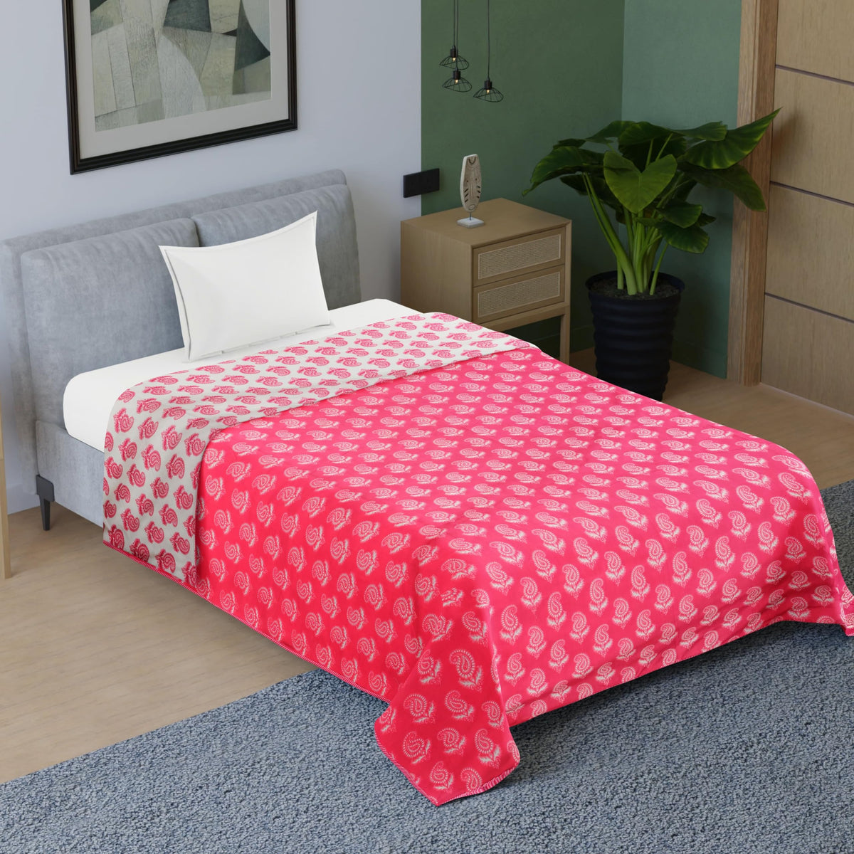 BENAVJI 150 Thread Count Cotton Reversible Bed Dohar Soft Lightweight Blanket Size 56X84 Inch Pink Color