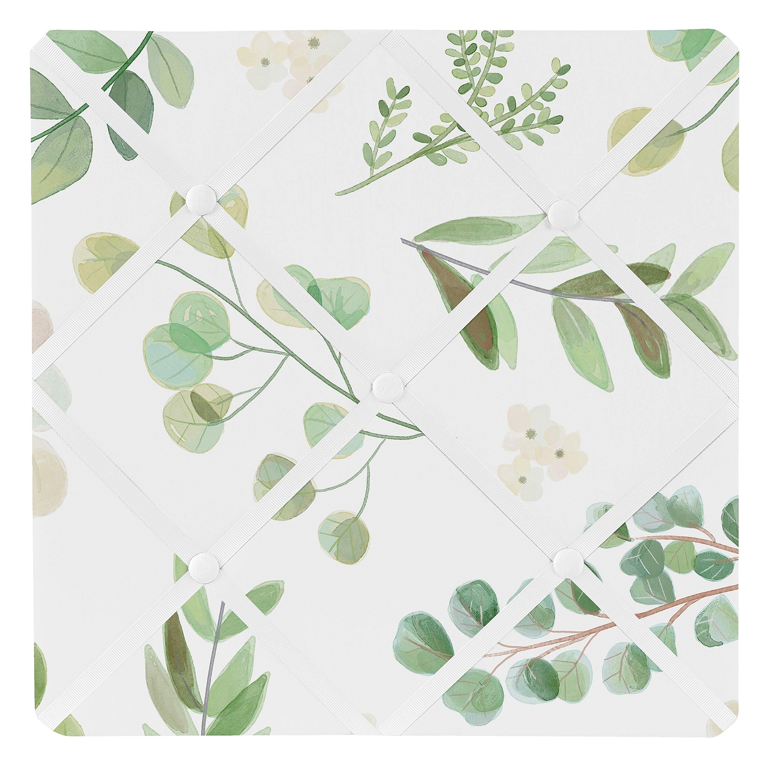 Sweet Jojo Designs Floral Leaf Fabric Memory Memo Photo Bulletin Board - Green and White Boho Watercolor Botanical Woodland Trop