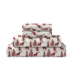 Brielle Home Flannel Sheet Set Cotton Soft Warm & Cozy Modern Chic With Elastic Deep Pockets, Full, Deers Red