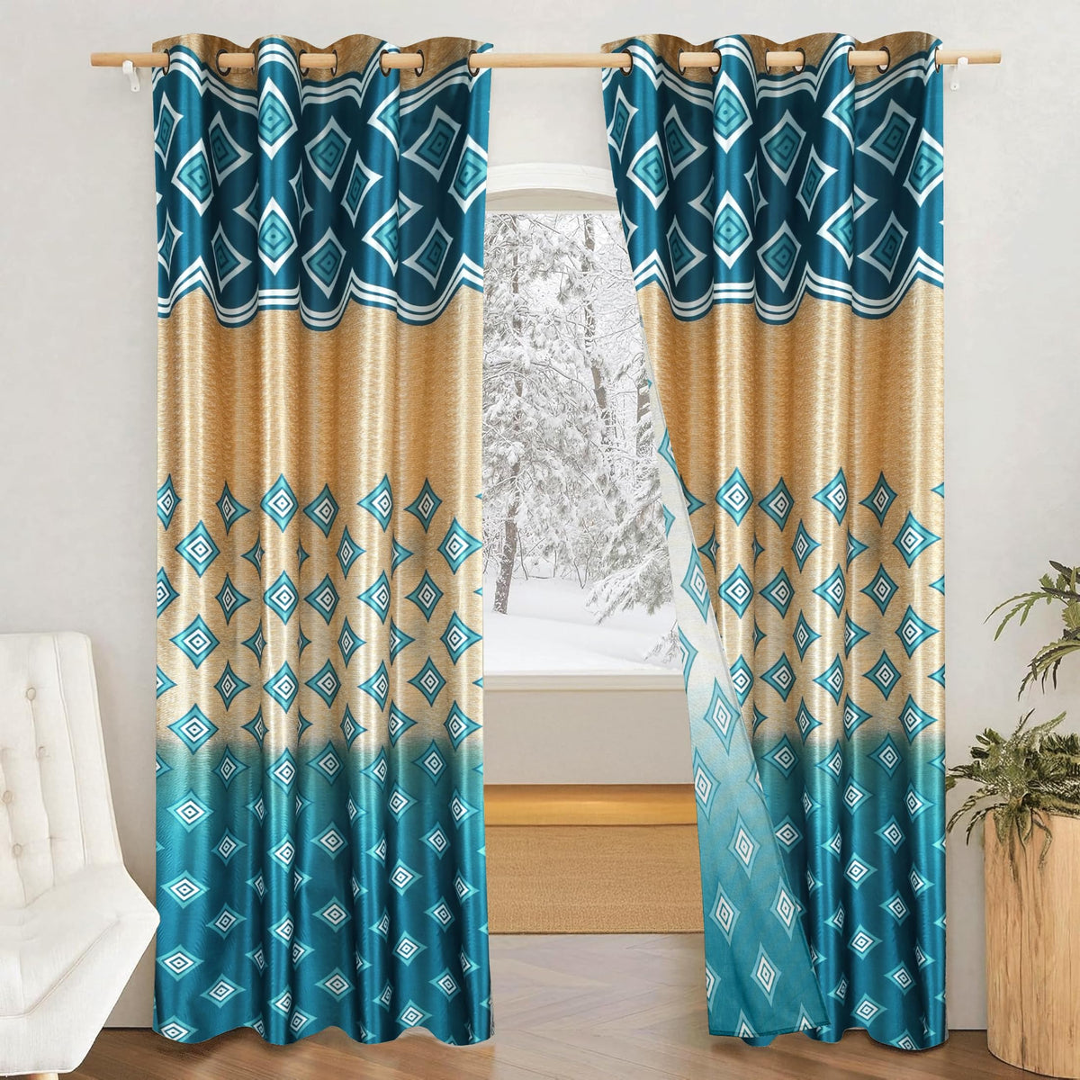 Amazon Brand  Solimo Majestic Mandala Polyester 75% Blackout Grommet Window Curtains|5 Feet |Set of 2|Ikat Print Design |for Li