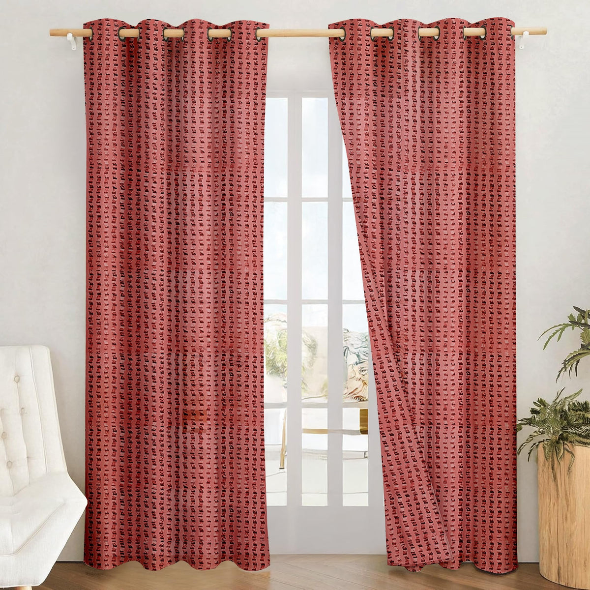 Amazon Brand  Solimo Polyester Sheer Jacquard Door Grommet Curtains| Blackout Door Curtains| 7 Feet |Set of 2|Printed Design |