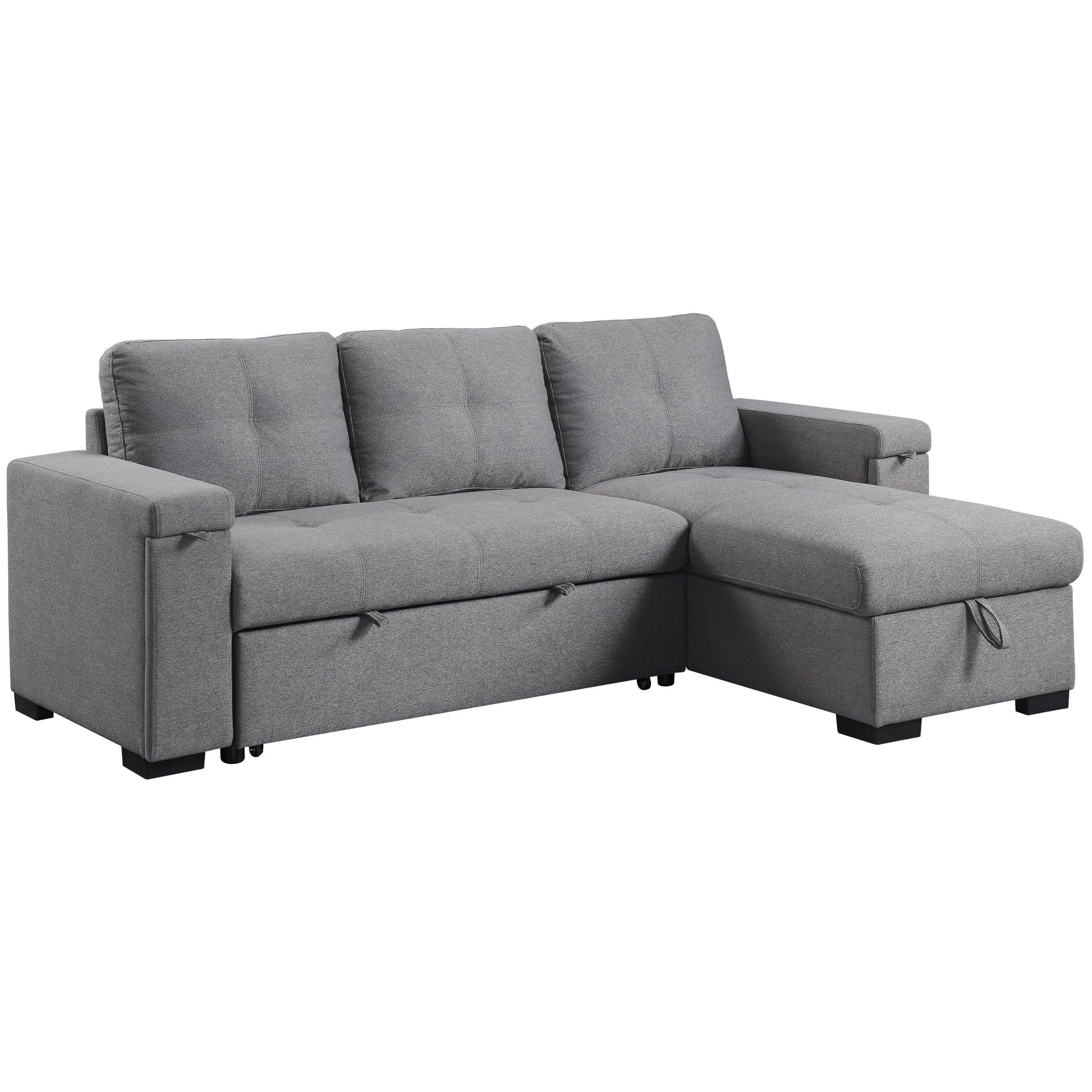Acme Jacop Sleeper Sectional Sofa with Storage in Dark Gray Fabric