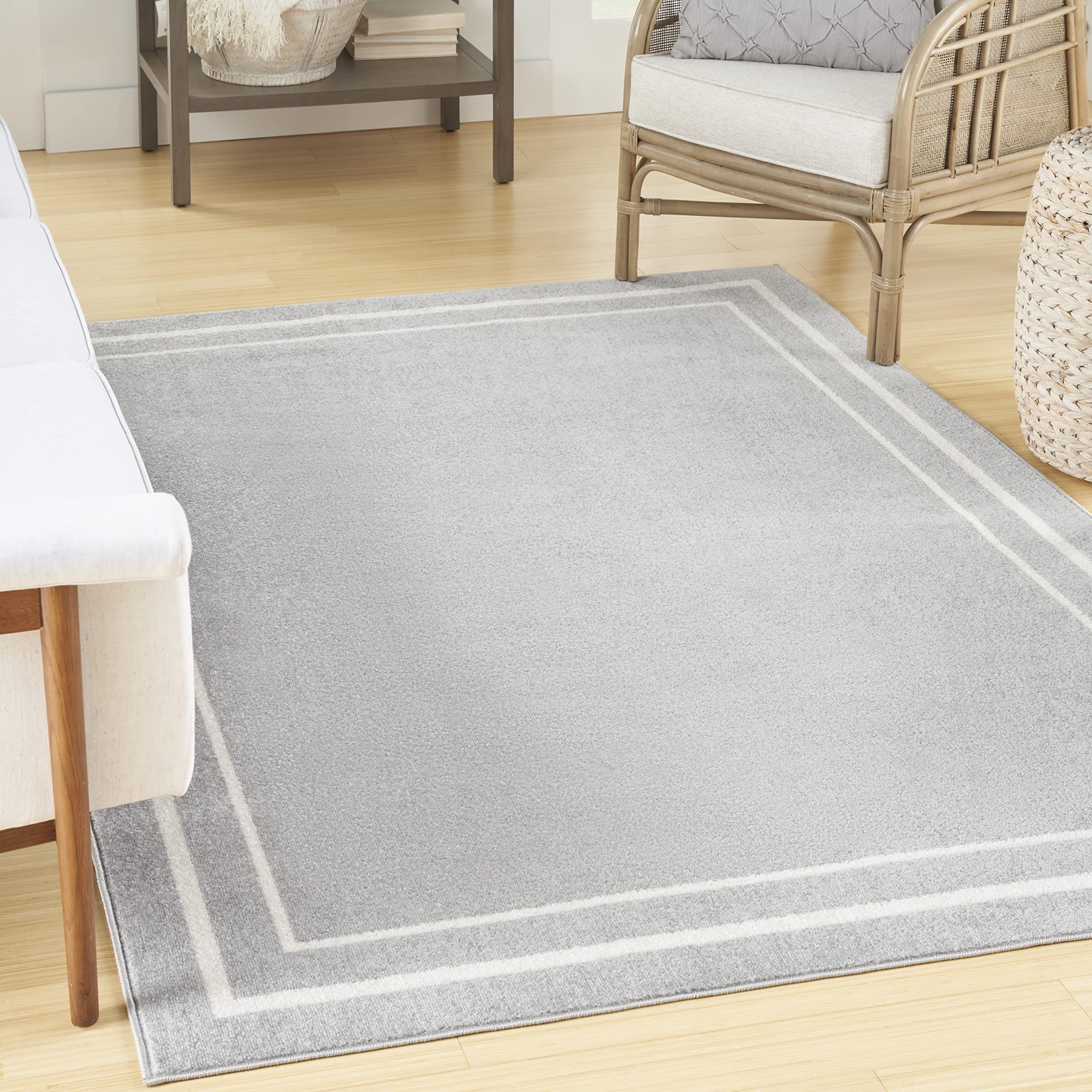 Nourison Essentials 6' X 9' Grey/Ivory Contemporary Rug Polypropylene