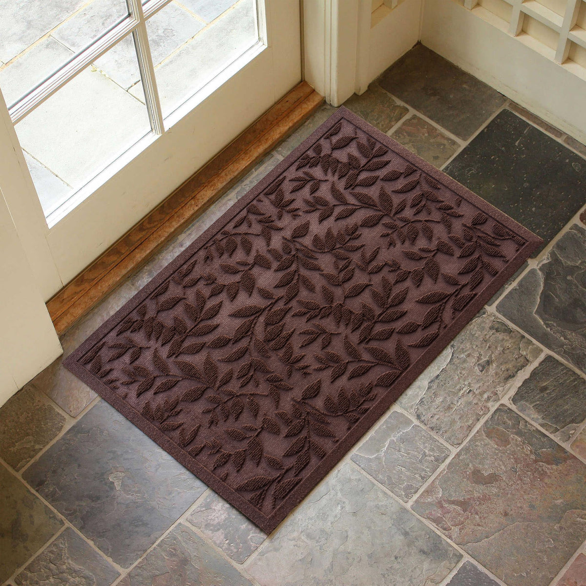 Vivanest Coffee Brown Leaves Outdoor Indoor Entrance Doormats, Absorbent Durable Heavy Duty Welcome Front Door Mat,Thick Natural