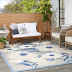Nourison Aloha Indoor/Outdoor Blue/Grey 7'10' X 10'6' Area Rug, Easy Cleaning, Non Shedding, Bed Room, Living Room, Dining Room, Kitchen (8X11)
