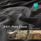 Simple&Opulence 100% Linen Duvet Cover Set, 3 Pcs Pure Natural French Flax Dark Grey Duvet Cover Queen Size, Breathable Soft Com