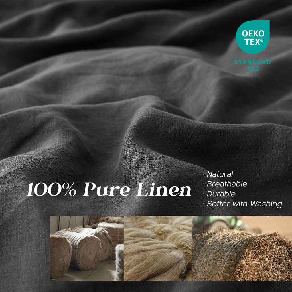 Simple&Opulence 100% Linen Duvet Cover Set, Pure Natural French Flax Dark Grey Duvet Cover Twin Size, Breathable Soft Comfy Line