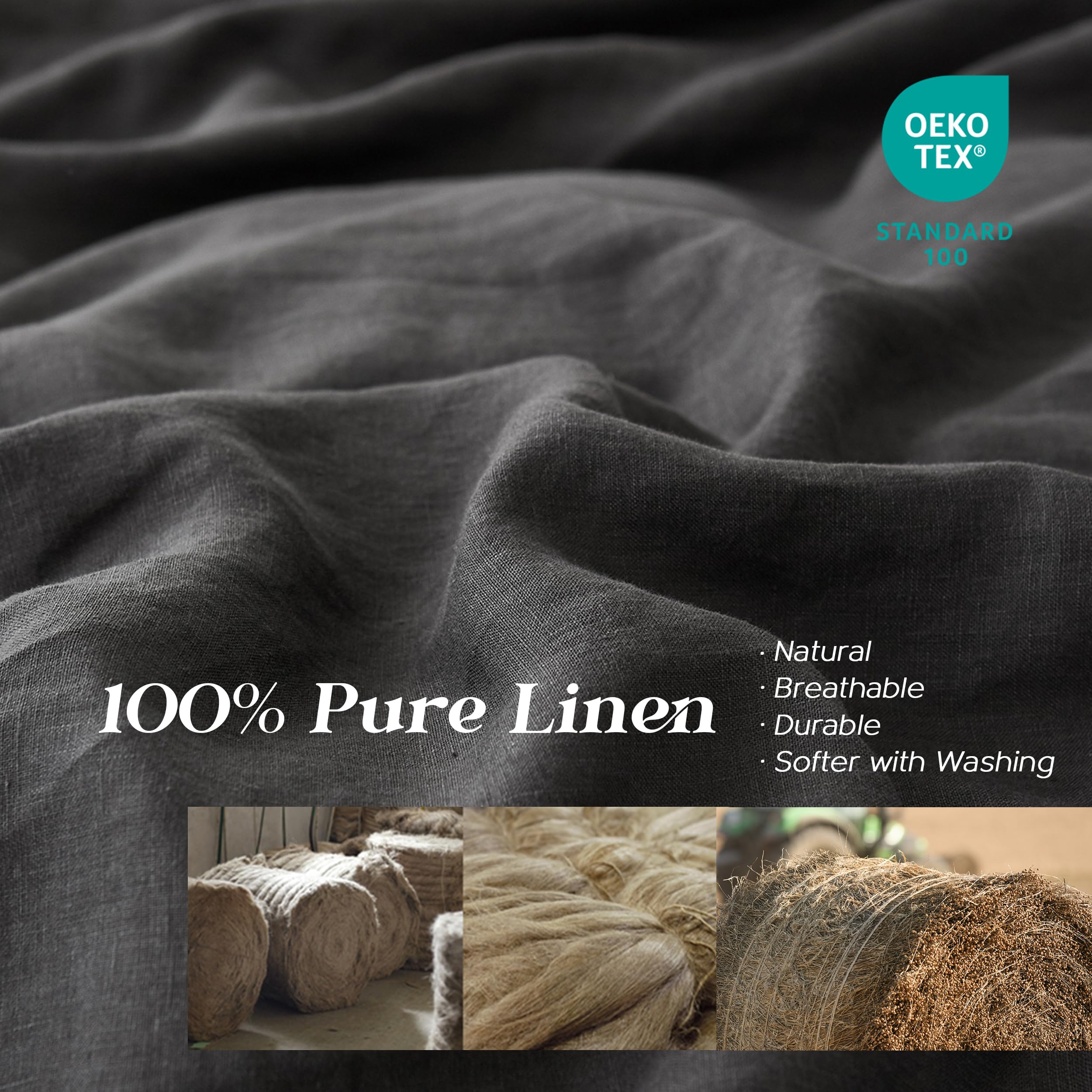 Simple&Opulence 100% Linen Duvet Cover Set, Pure Natural French Flax Dark Grey Duvet Cover Twin Size, Breathable Soft Comfy Line