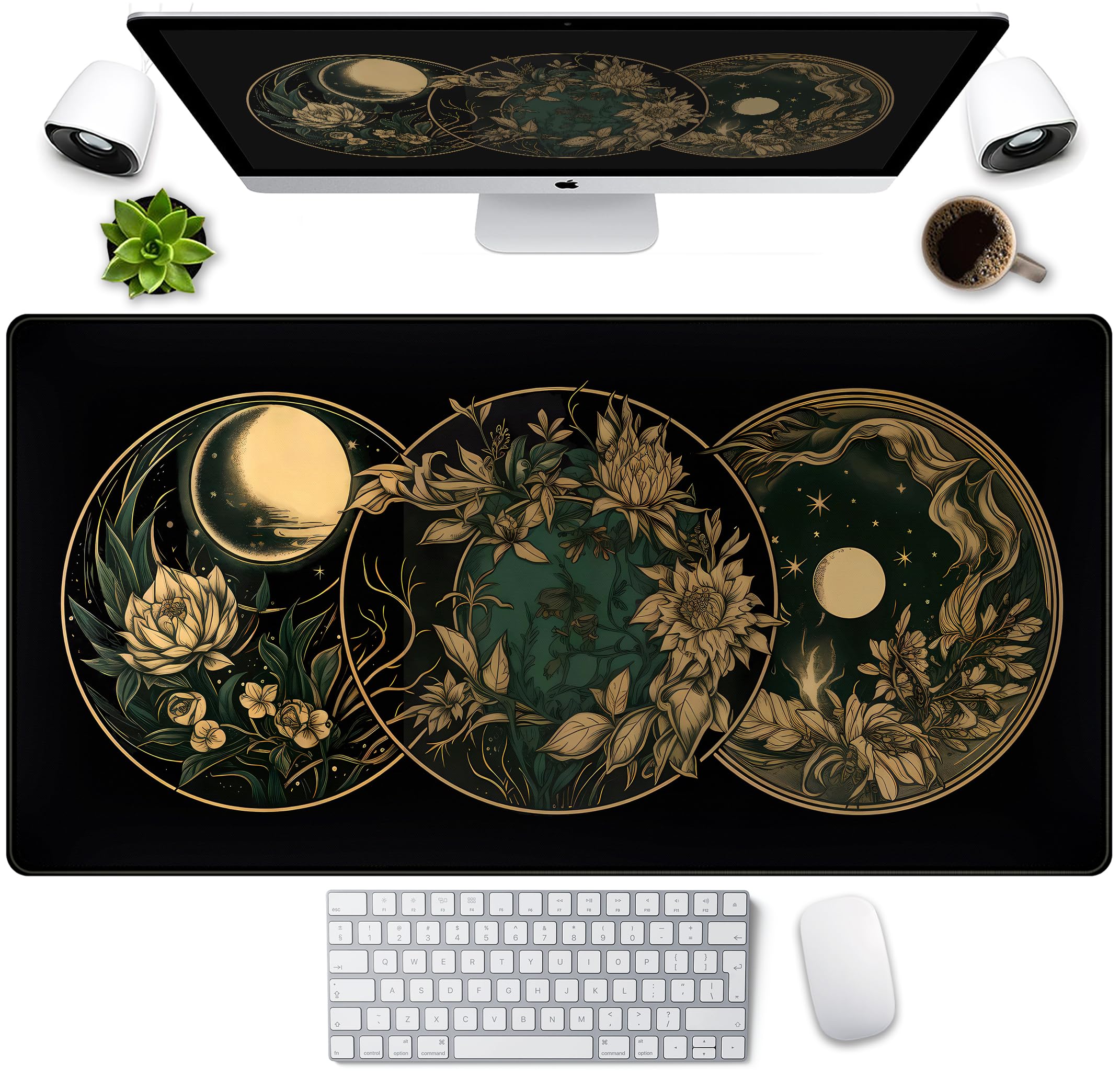 Aesthetic Celestial Desk Mat Vintage Flowers Desk Pad Large Mouse Pad Gaming Mousepad Extended Xxl Computer Mat 31.5X15.75 In, C