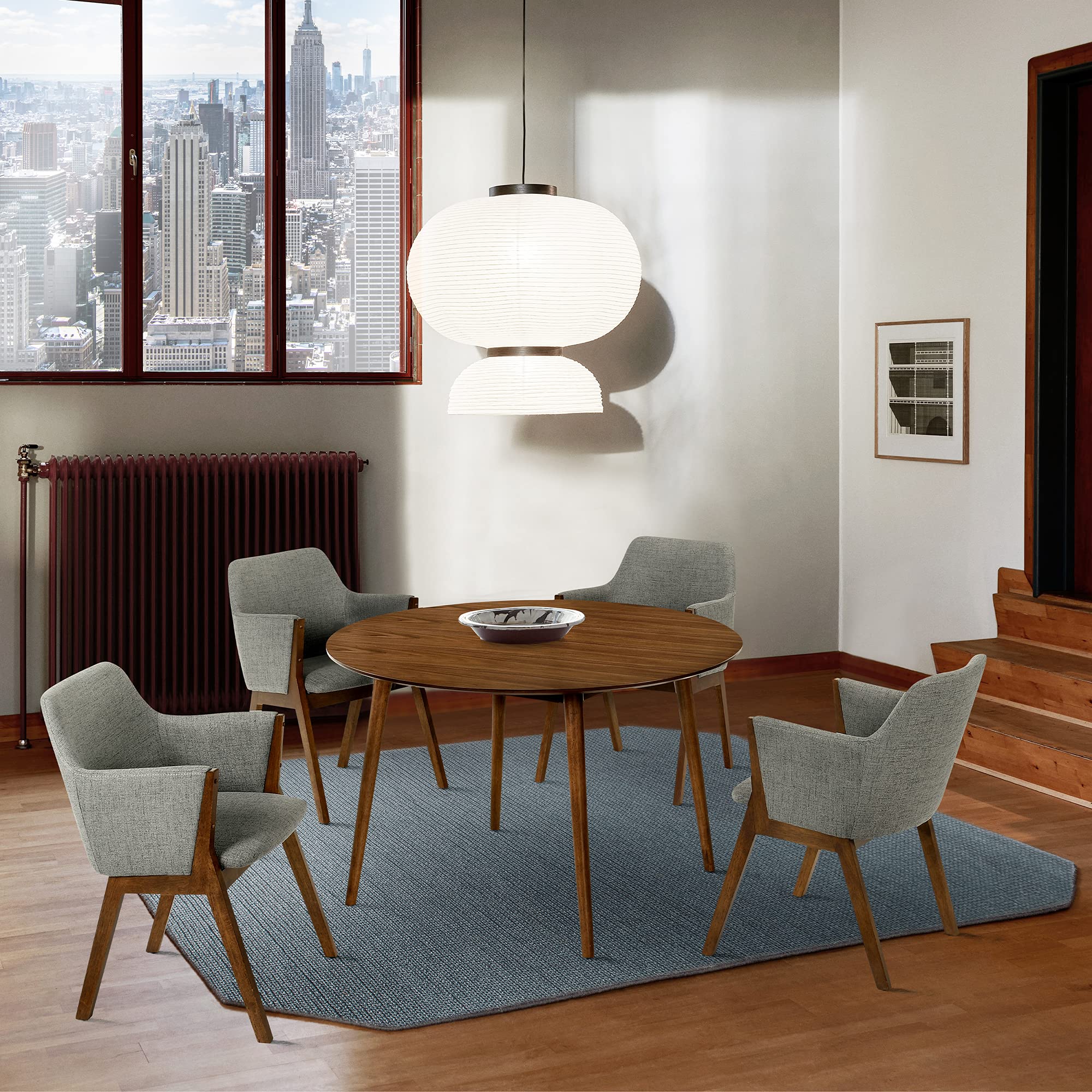 Armen Living Arcadia and Renzo 5 Piece Dining Set, 48 '' Round, Charcoal/Walnut Wood