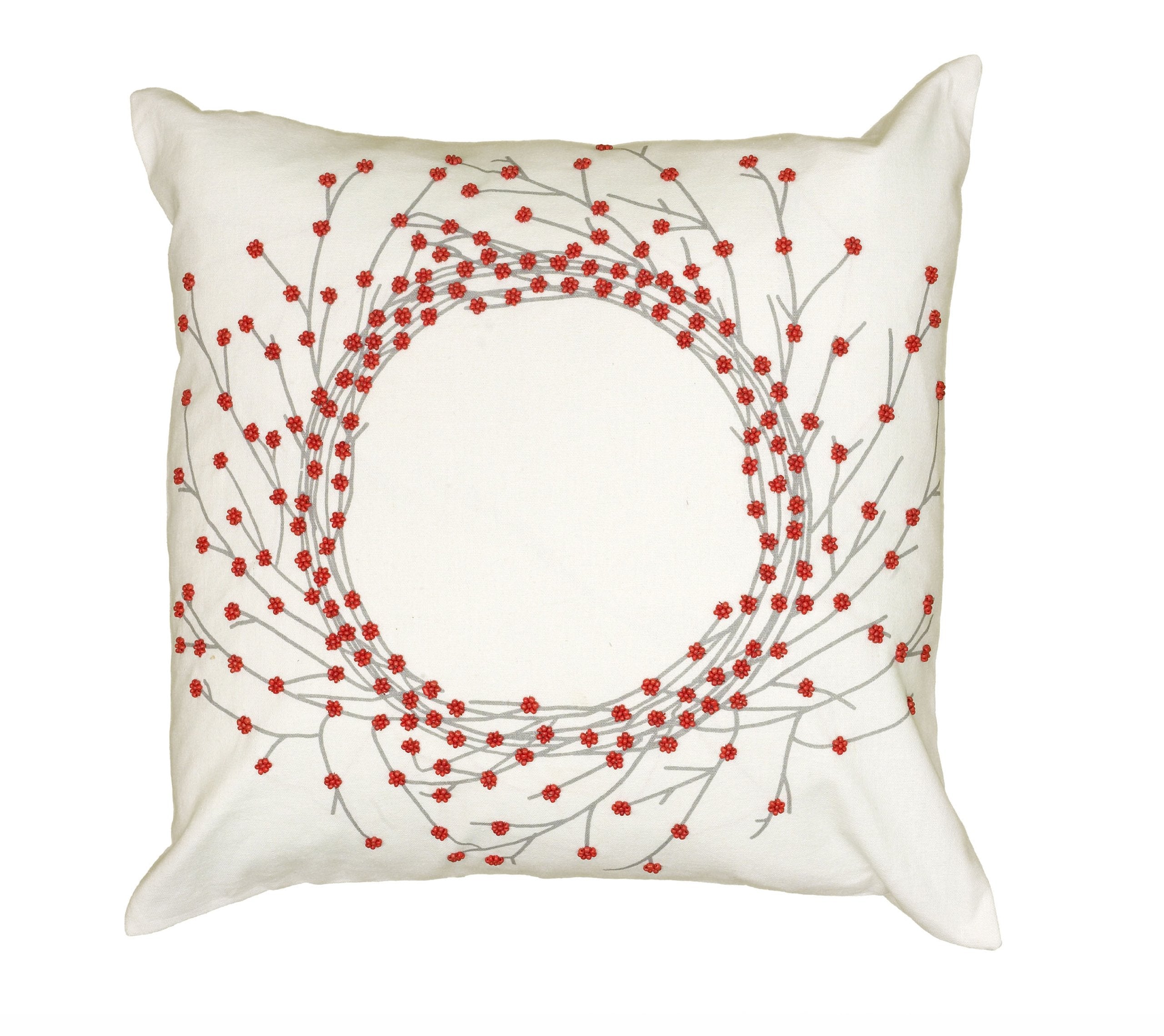 Rizzy Home T06165 Printed With Hand Beaded Applique Decorative Pillow, 18 By 18-Inch, Beige