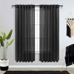 Koufall Black Curtains For Window Bedroom 63 Inch Length 2 Panels Set Lace Pom Pom Back Tab Rod Pocket Modern Chic Semi Sheer Black Curtains For Living Room Dining Room