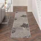 Nourison Aloha Indoor/Outdoor Floral Silver Grey 2'3' X 12' Area Rug, (12' Runner)