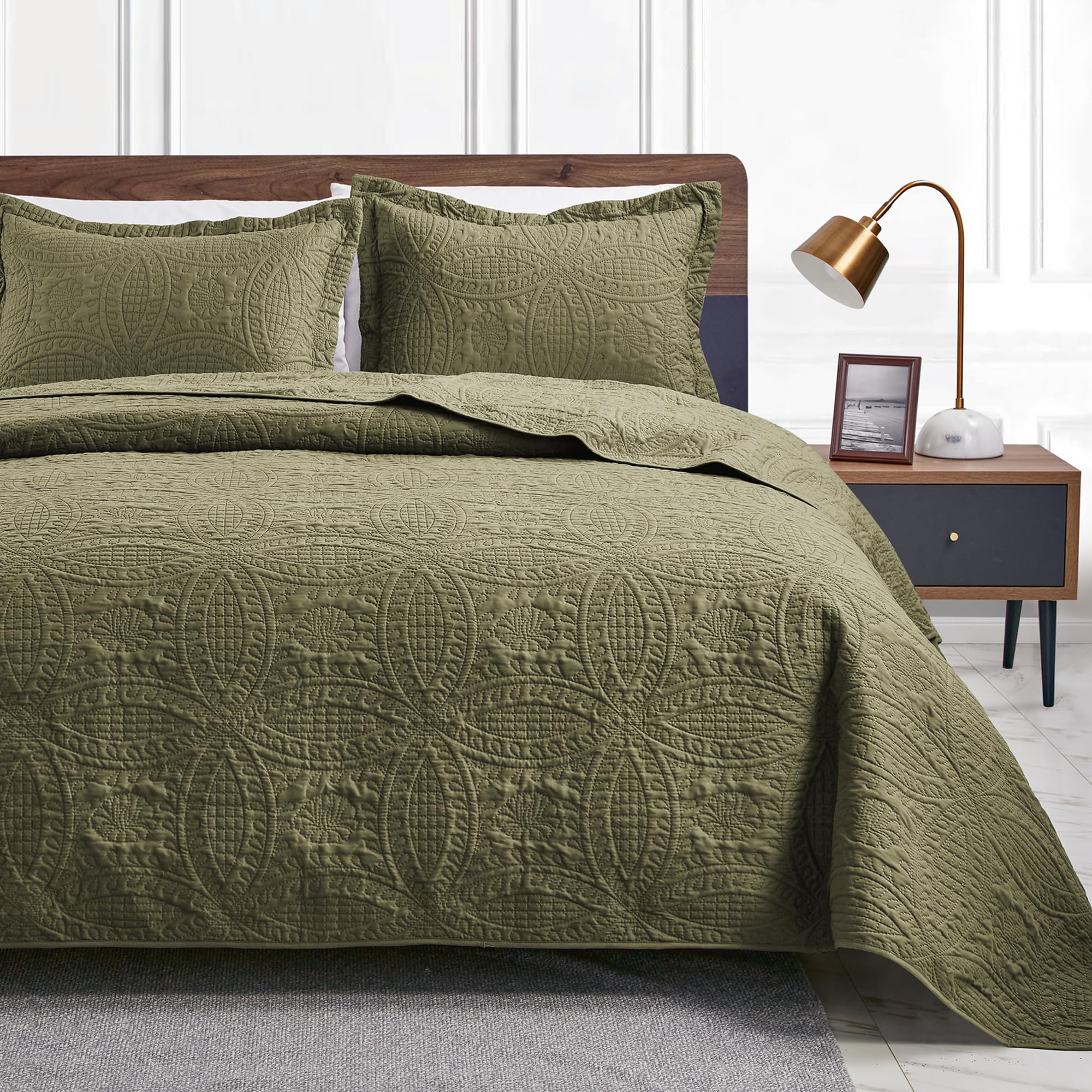 Love'S Cabin King Size Quilt Bedding Set Green Bedspreads - Bed Summer Quilt Lightweight Microfiber Bedspread- Coin Pattern Bedd