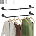 RSFMAS Wall Mounted Clothes Rack 2 Pack, Industrial Pipe Clothing Rack 36 Inch Black, Wall Clothes Hanger for Bedroom, Cloakroom