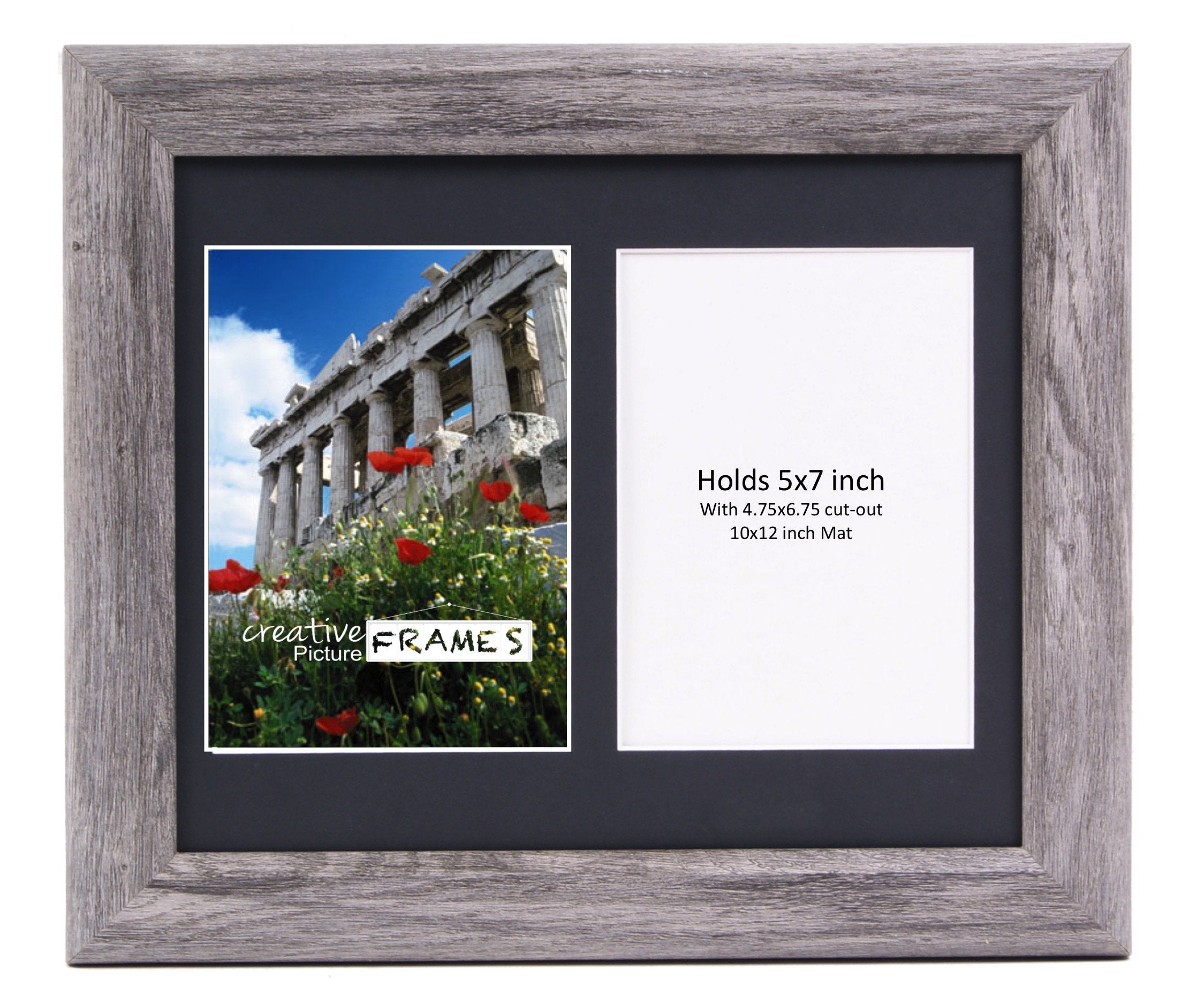 CreativePF 2 Opening Driftwood Picture Frame with Glass to hold 5 by 7 inch Photographs including 10x12-inch Black Mat Collage