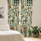 Ambesonne Abstract Modern Curtains, Leafy Silhouettes With Roundy Shapes Jumble Geometric Scandi, Window Treatments 2 Panel Set