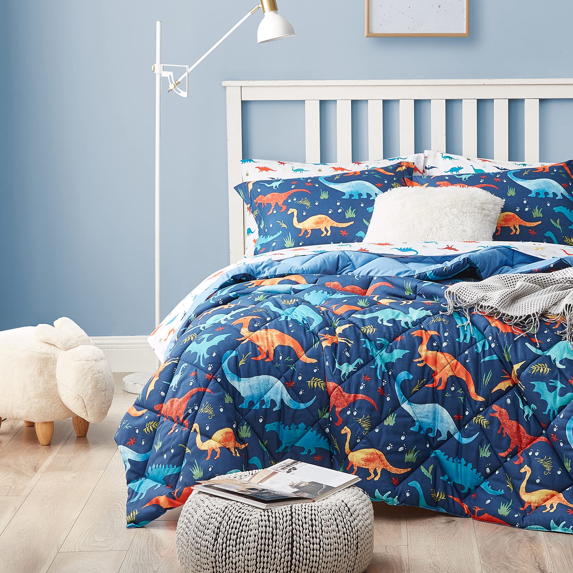 Umchord Kids Twin Bedding Comforter Set For Boys, 5 Pieces Soft Lightweight Dinosaur Bedding Twin Set With Sheets, Bed In A Bag,
