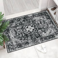 MUJOO Black Rug Washable Small Entryway Rug Boho Bathroom Rugs for Bedroom Non Slip Throw Carpet Entry Area Rug for Front Door L