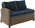 Crosley Furniture Bradenton Outdoor Sectional Left Side Loveseat, 2-Person Wicker Patio Couch for Deck, Brown with Navy Cushions
