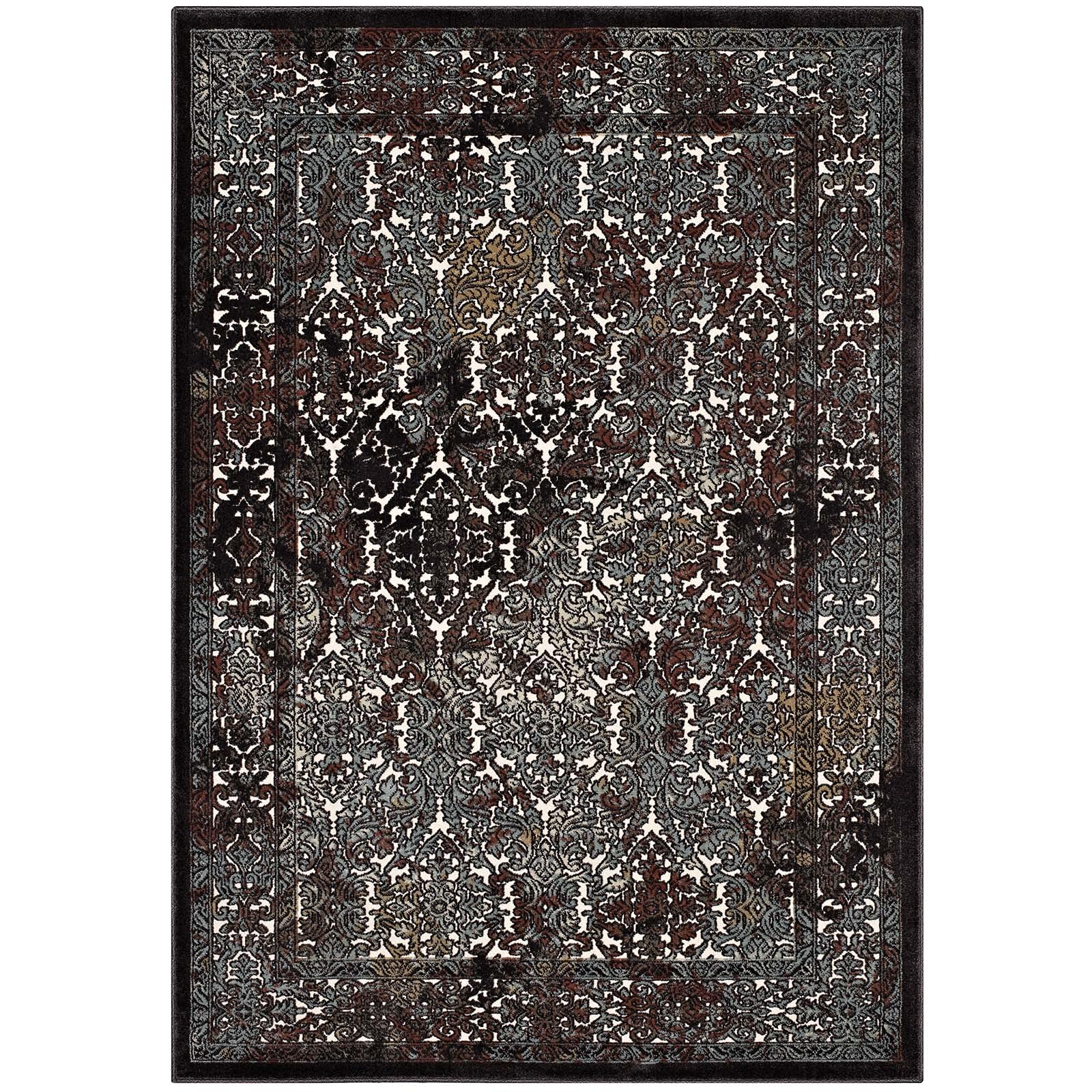 Modway Westia Ornate Turkish 8X10 Vintage Area Rug In Dark Brown And Silver Blue
