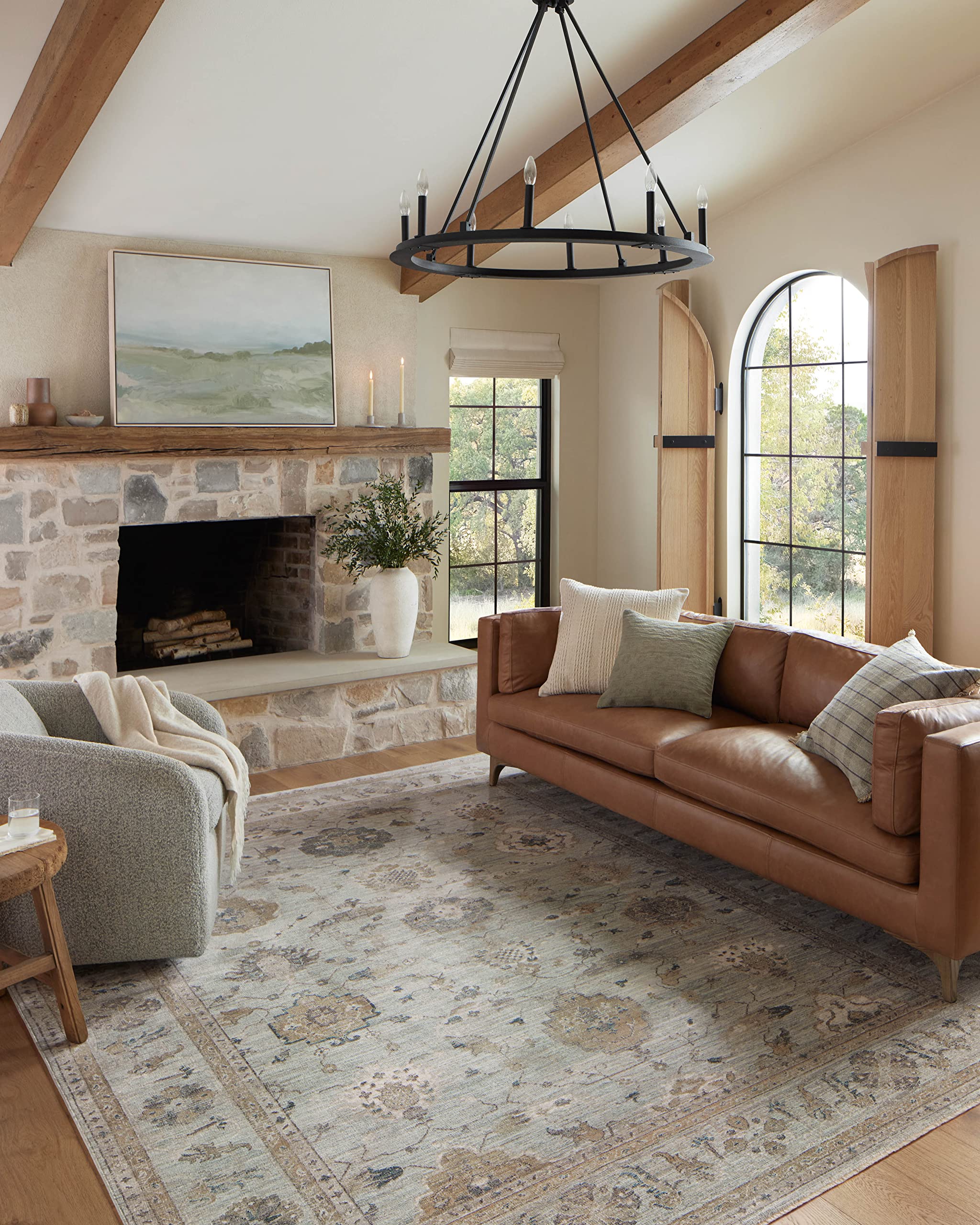 Loloi Magnolia Home by Joanna Gaines x Millie Sky/Gold 9-6 x 9-6 Round Area Rug