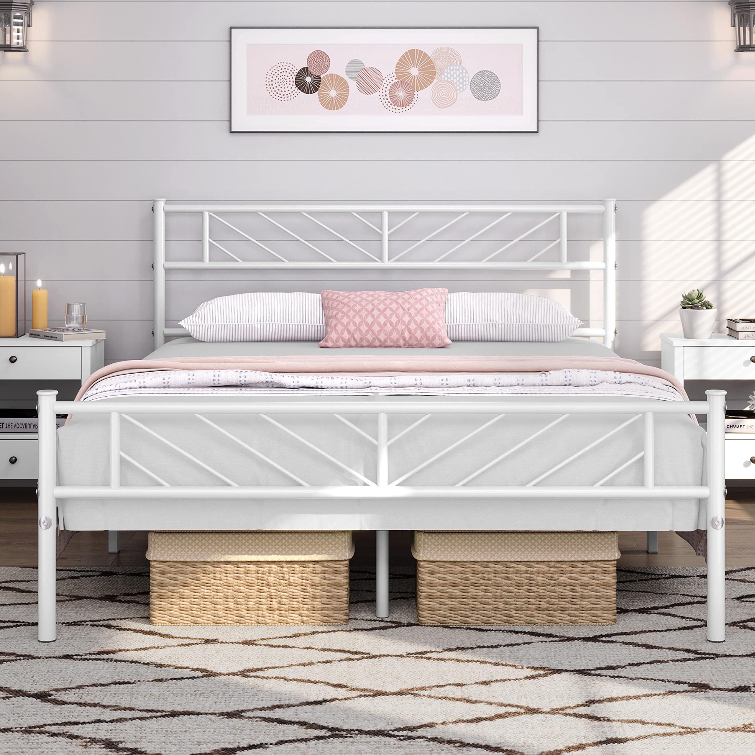 Yaheetech Queen Size Platform Bed Frame with Arrow Design Headboard, 13 Inches Metal Mattress Foundation for Storage, No Box Spr