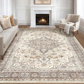 8x10 Area Rugs Living Room: Washable Boho Large Neutral Vintage Soft Rug Stain Resistant Farmhouse Non Slip Indoor Floor Carpet 