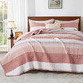 Andency King Size Quilt Set Blush Pink, 3 Pieces Summer Ultra Soft Lightweight Bedspreads & Coverlets Set, Patchwork Striped Quilted Bedding Sets For All Seasons (1 Quilt, 2 Pillow Shams)
