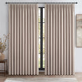 Pinch Pleated Flax Linen Blackout Extra Wide Curtain Panels for Living Room/Sliding Glass Door, Thick Burlap Memory Trained Wind