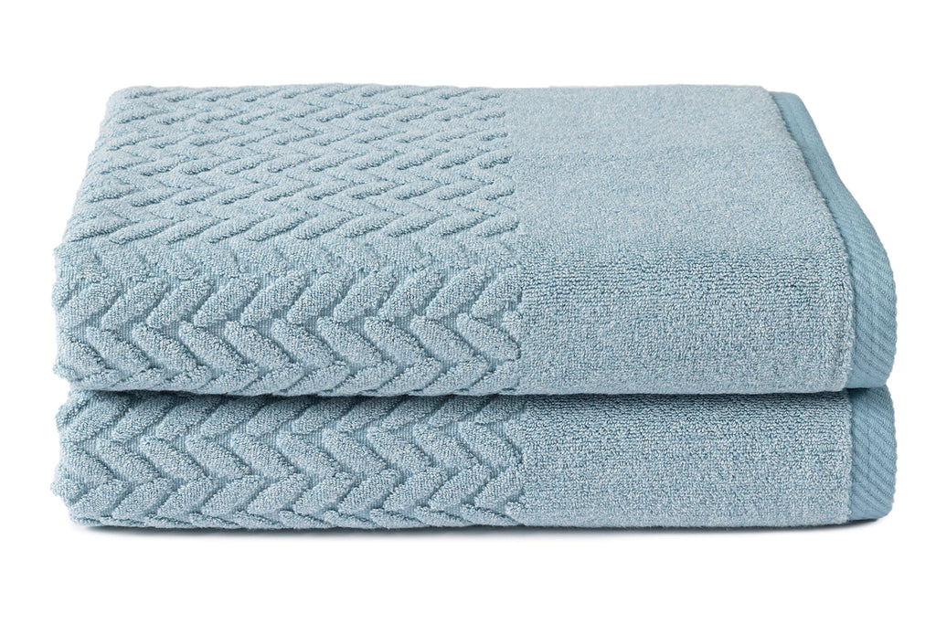Texere 100% Organic Cotton Jacquard 650 GSM Premium Bath Towel Sets - Extra Absorbent Quick Dry and Plush (Cable, Smoke Blue, 2 