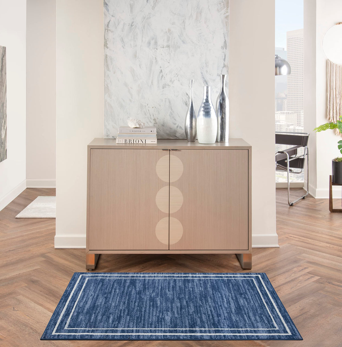 Nourison Essentials Indoor/Outdoor Navy/Ivory 3' X 5' Area Rug, Easy Cleaning, Non Shedding, Bed Room, Living Room, Dining Room,