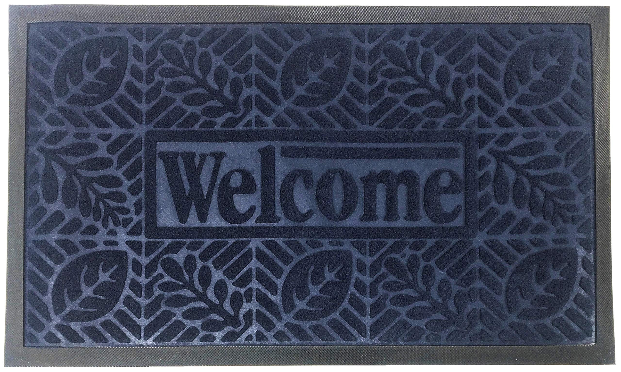 Large Welcome Rug, Non-Skid Home Door Mat, All Weather Entrance Rug, 18' X 30' (Navy)