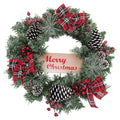 "Fraser Hill Farm 24"" Christmas Frosted Wreath Door Hanging With Pinecones, Berries, And Plaid Bows, Ff024Chwr006-0Rd", Red