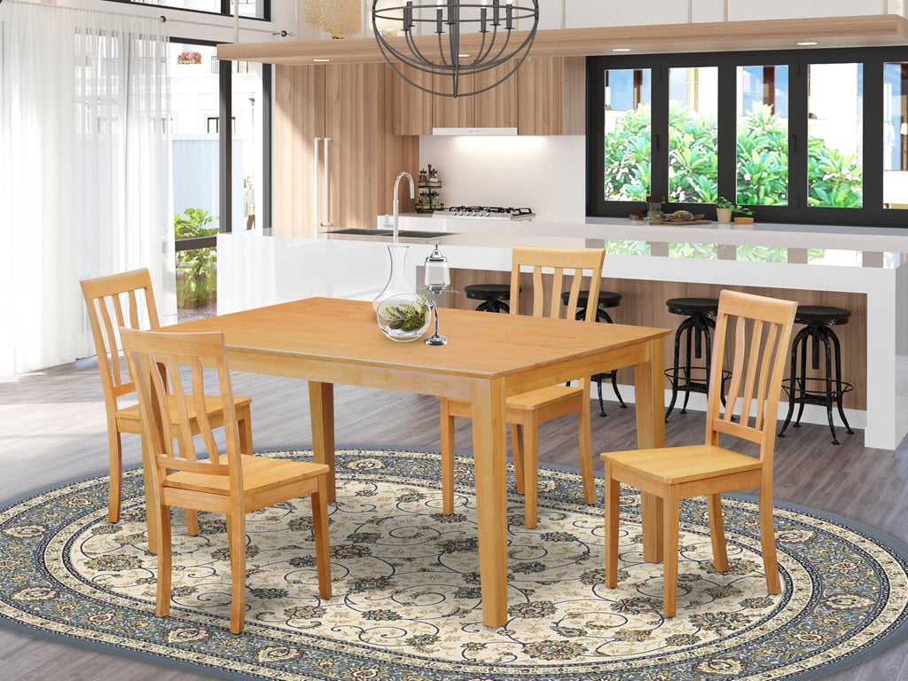 East West Furniture CAAN5-OAK-W 5 Piece Modern Dining Table Set Includes a Rectangle Wooden Table and 4 Dining Room Chairs, 36x60 Inch, Oak