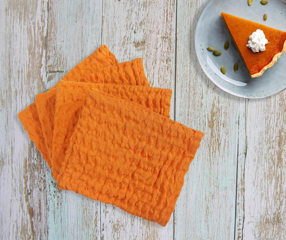 Cotton Candy Dish Towels for Kitchen, Cotton Hand Towel, Wiping Cloths, Waffle Cloth Terry (Pack of 4)  Orange, Mod_CKT_079