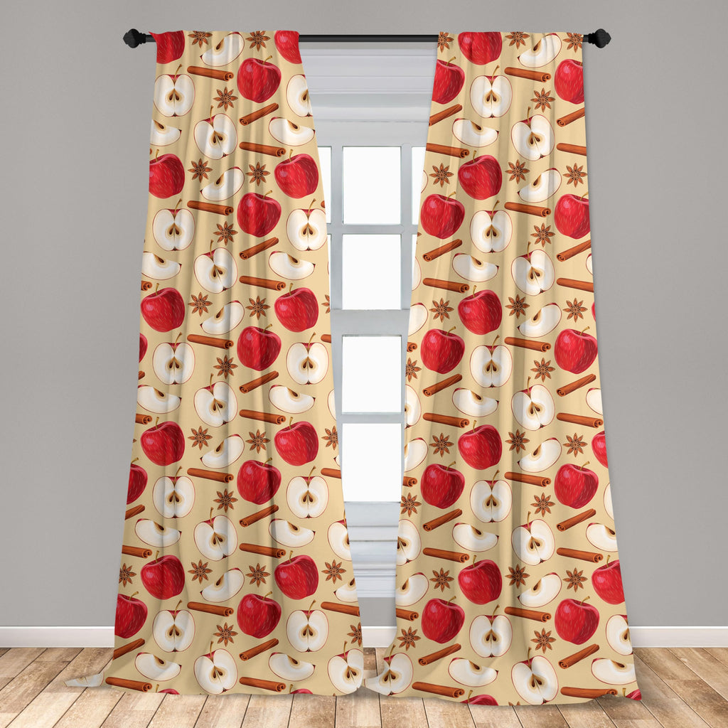 Ambesonne Fruits Window Curtains Pack Of 2, Quartered And Halved Apples With Cinnamon Sticks And Star Anise Diet Recipe, Lightwe