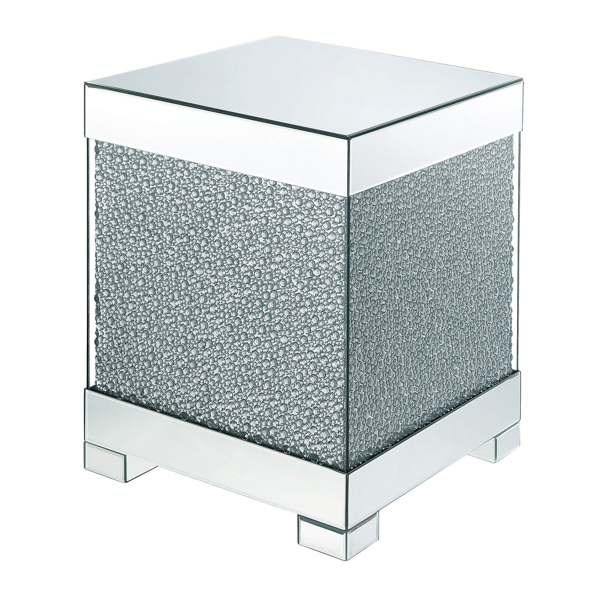 Benjara Contemporary Square Wooden End Table With Faux Crystal Inlays, Silver