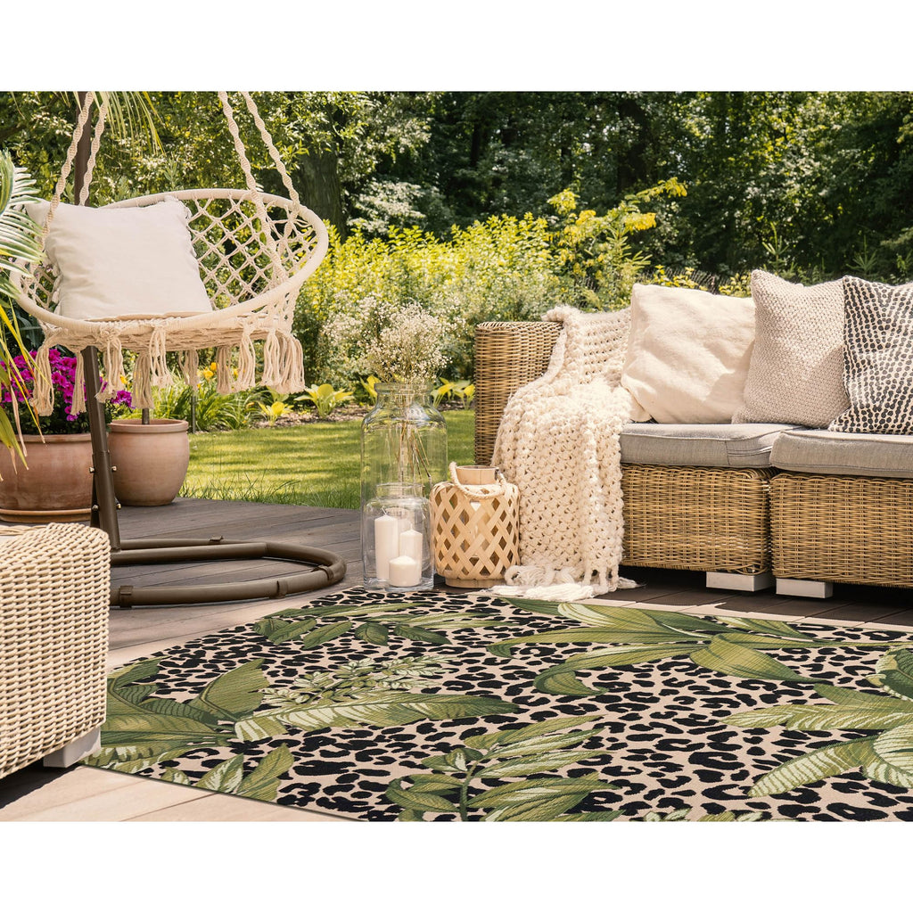 Liora Manne Marina Low Profile Durable Indoor/Outdoor Woven Rug- Safari Green 6'6' X 9'4'
